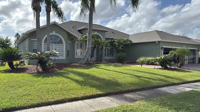 view of front of home with a garage and a front yard