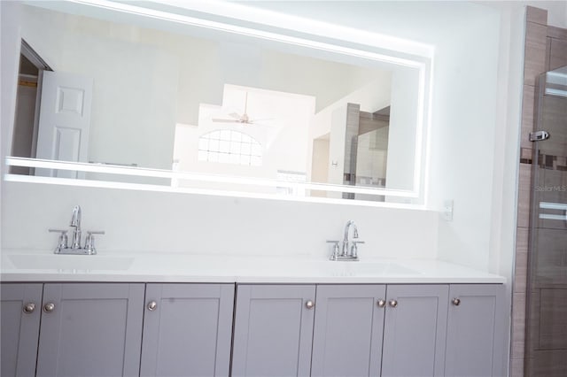 bathroom with vanity and ceiling fan