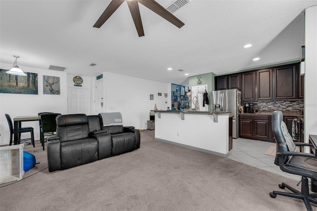 interior space with ceiling fan