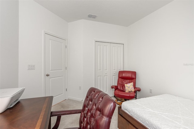 carpeted bedroom featuring a closet