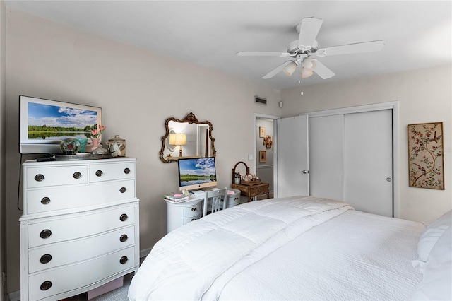 bedroom with a closet and ceiling fan