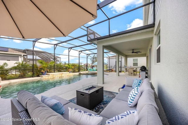 view of patio featuring an outdoor hangout area and pool water feature