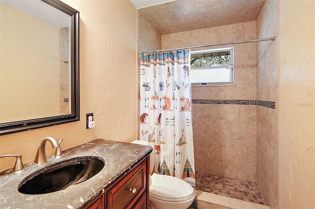 bathroom with vanity, toilet, and a shower with curtain