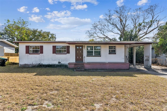 single story home with a carport and a front lawn