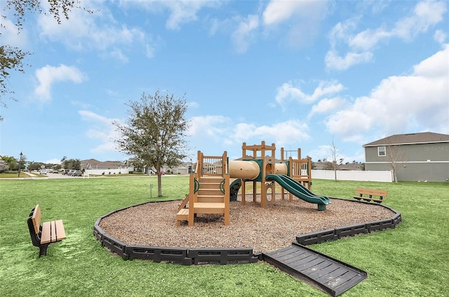 view of play area with a yard