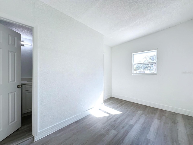 empty room featuring wood-type flooring and a textured ceiling