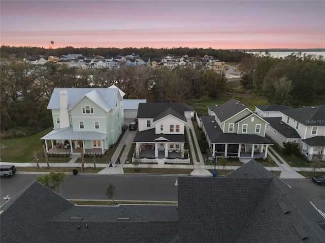 view of aerial view at dusk