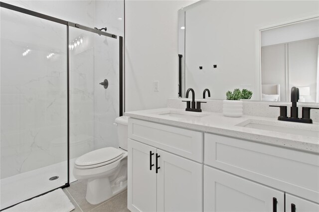 14735 SW 69th Court Rd, Ocala, FL 34473 - bathroom with toilet, a marble finish shower, and double vanity