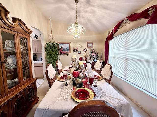 dining room with a chandelier