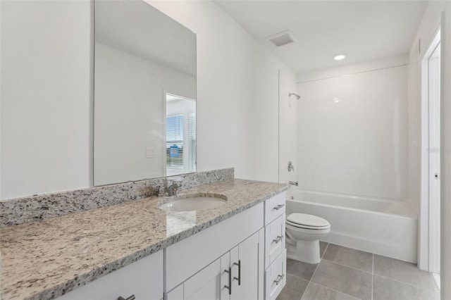 full bathroom featuring tile patterned flooring, vanity, shower / bathtub combination, and toilet