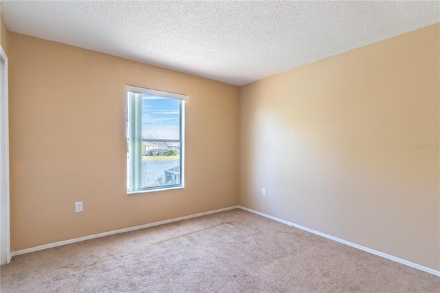 spare room featuring light colored carpet and a textured ceiling