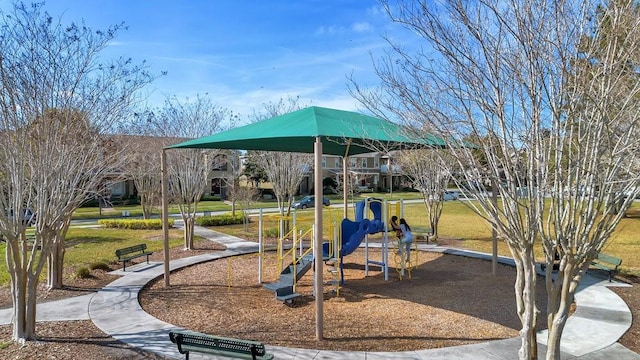 view of play area with a yard