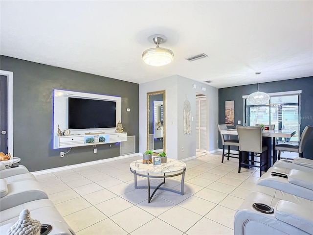 living room featuring light tile patterned floors