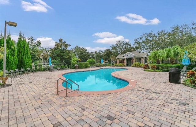 view of swimming pool featuring a patio