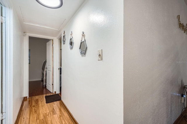 hallway with hardwood / wood-style floors