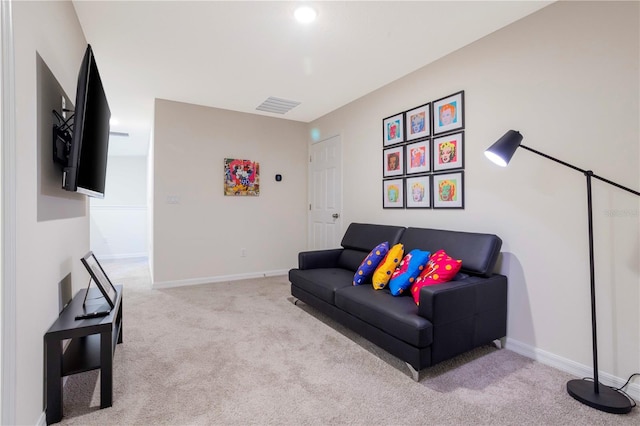 living room featuring light colored carpet