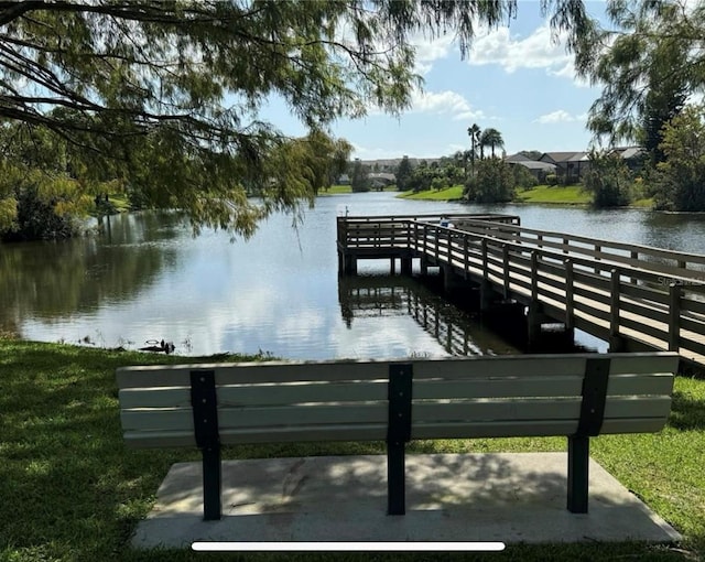 view of dock with a water view