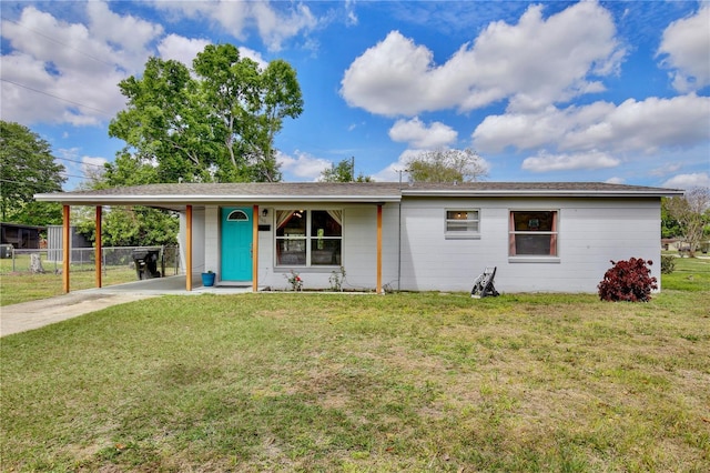 single story home with a carport and a front yard