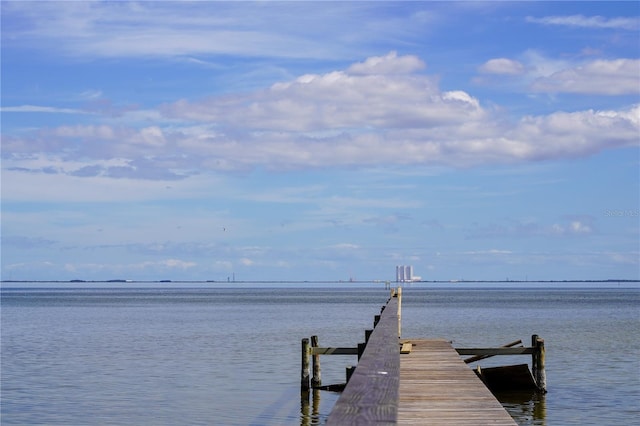 view of dock with a water view