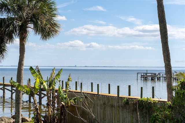 view of water feature with a boat dock