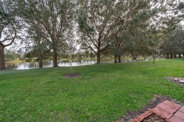 view of yard with a water view