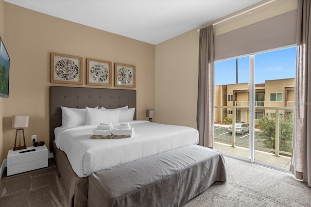 bedroom featuring carpet and access to exterior