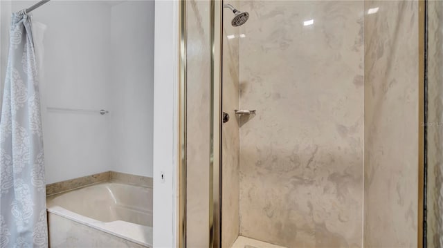 bathroom with shower with separate bathtub