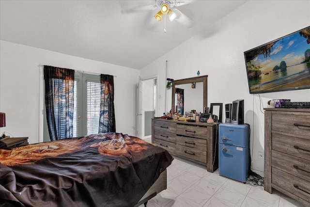 bedroom featuring vaulted ceiling and ceiling fan