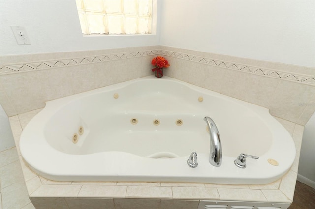 bathroom featuring a relaxing tiled tub