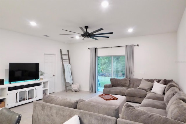 living room featuring ceiling fan