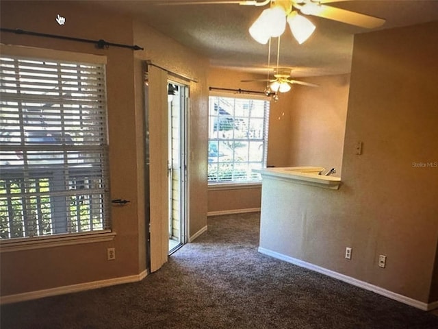 spare room with ceiling fan and carpet flooring