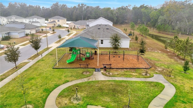 view of jungle gym with a yard