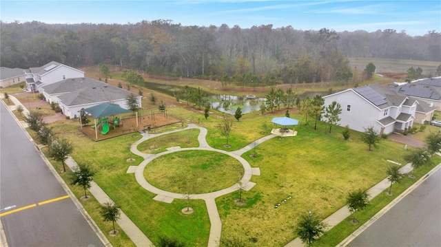 bird's eye view featuring a water view