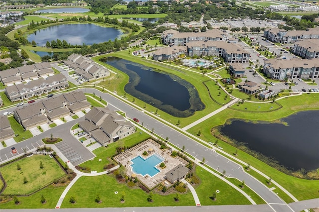 bird's eye view featuring a water view