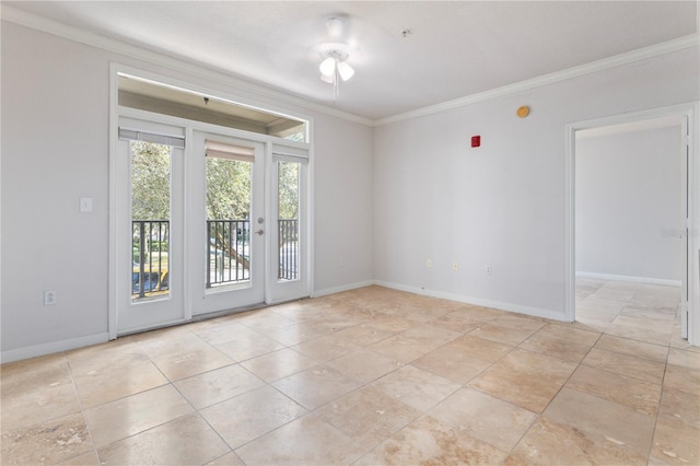 empty room featuring crown molding