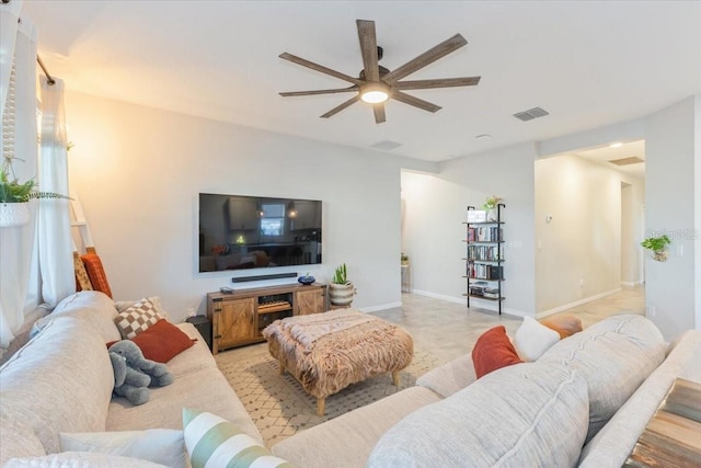 living room with ceiling fan