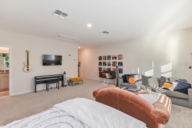 living room with light carpet