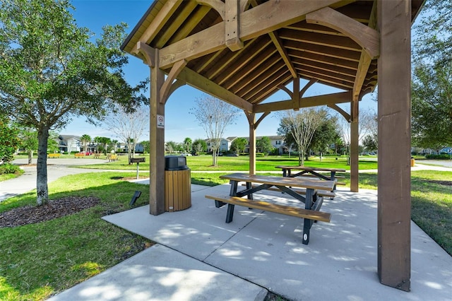 view of community featuring a gazebo and a yard