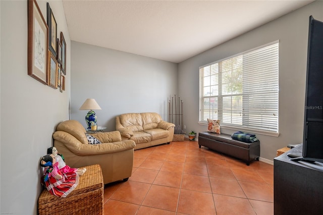 living room with light tile patterned floors