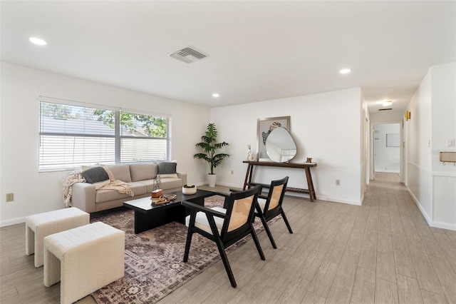 living room featuring light wood-type flooring