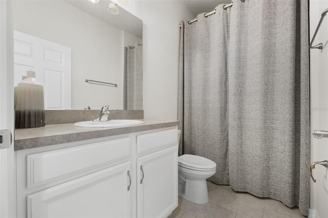 full bath featuring tile patterned flooring, toilet, and vanity