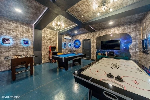 playroom featuring a wall unit AC and billiards