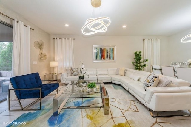 living room with a chandelier