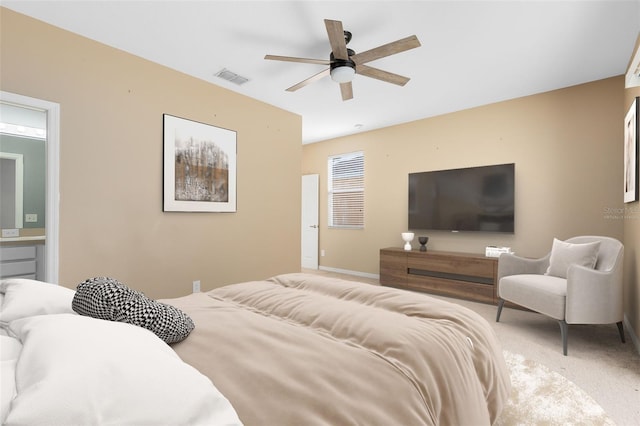 bedroom featuring carpet floors and ceiling fan