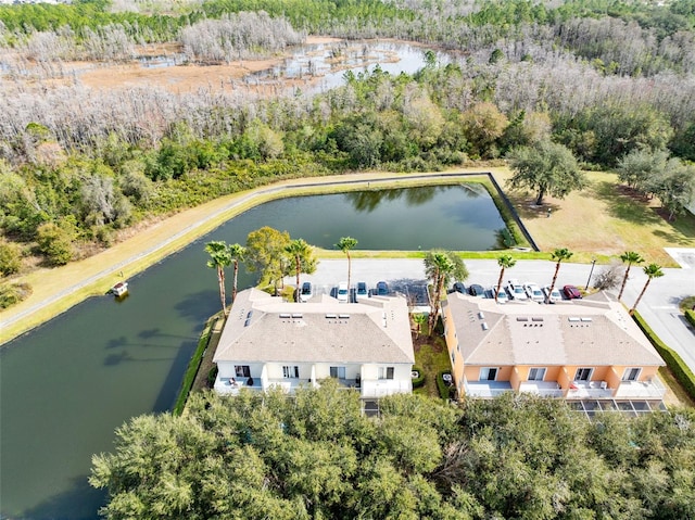 aerial view featuring a water view