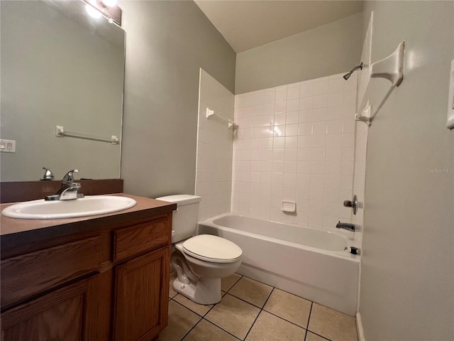 full bathroom featuring vanity, tile patterned floors, shower / bathtub combination, and toilet