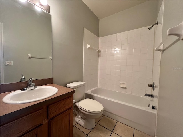 full bathroom featuring vanity, shower / bathing tub combination, tile patterned floors, and toilet