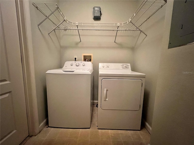 washroom with washer and clothes dryer and electric panel