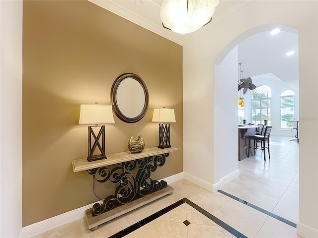 hallway with light tile patterned floors