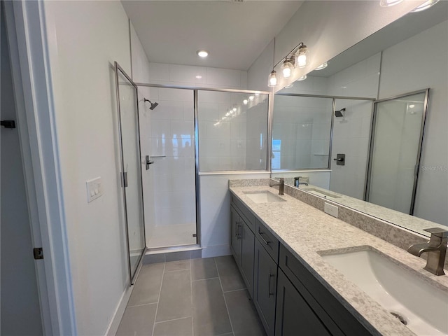 full bathroom with a sink and a shower stall